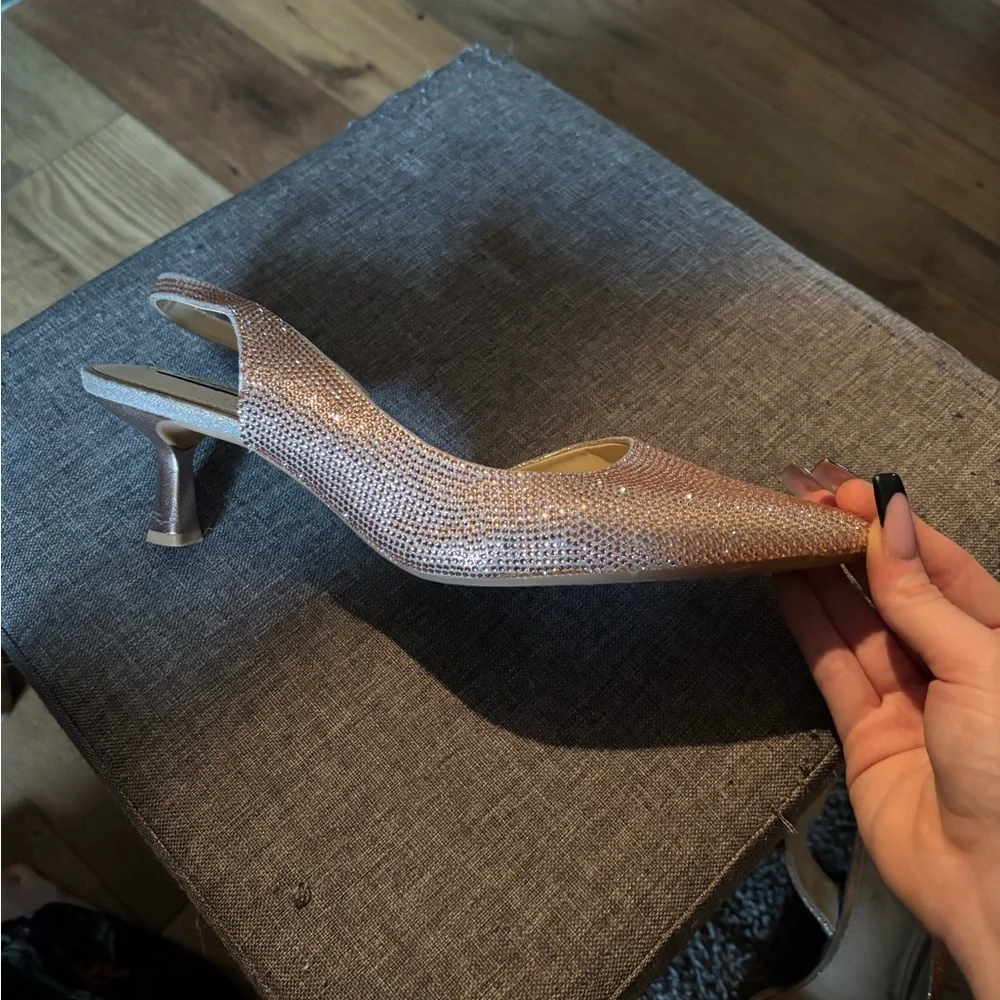 Alex Marie Shimmering Tan Slingback Heels - Picture 2 of 3